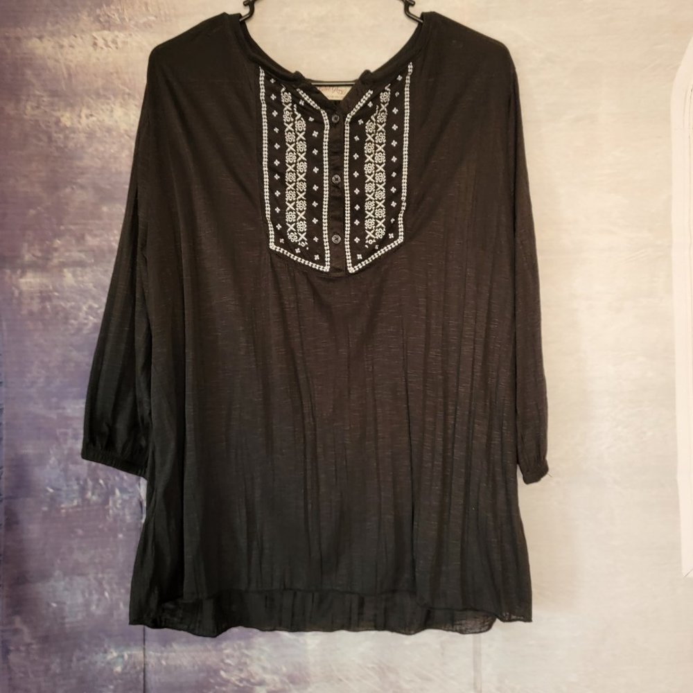 Black Boho Blouse Faded Glory New! Size Large